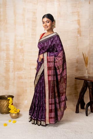 Heritage Violet & Red Silk Saree