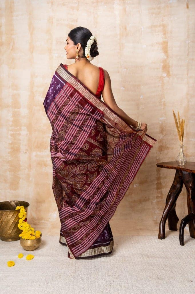 Heritage Violet & Red Silk Saree view 3
