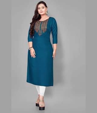 RIAANA - Blue Rayon Women's Straight Kurti ( Pack of 1 )