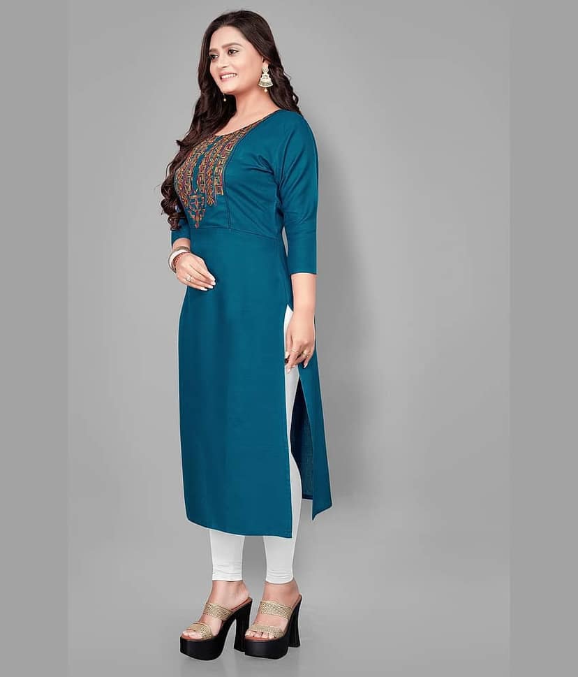 RIAANA - Blue Rayon Women's Straight Kurti ( Pack of 1 ) view 2