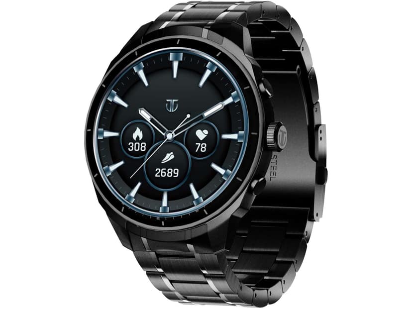 Titan Heritage 1.43" AMOLED Stainless Steel Bracelet Smart Watch for Men, BT Calling, Voice Assistant, Quick Health Measurement, Functional Crown - Black