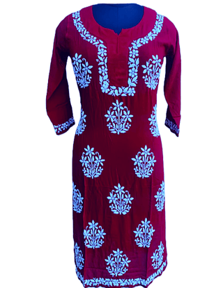 Wine Maroon Chikankari Kurta Hand Embroidery Work