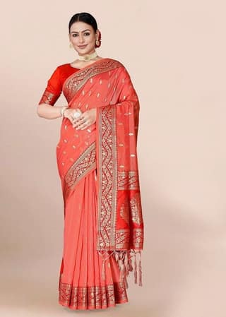 Woven Art Silk Saree in Peach
