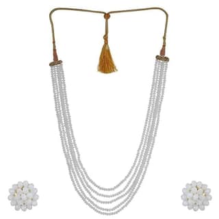 Manbhar Gems - Crystal Gemstone Beads Necklace Set for girl and Women 5 layer Mala With Stud Earring stylish traditional White Colour Wedding Beaded Haar Fashion jewellery