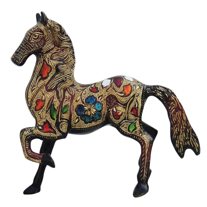 Elegant Running Brass Horse Figurine For Luxury Home Decoration, Height : 8.5 Inch (ANMAS063 C) view 2