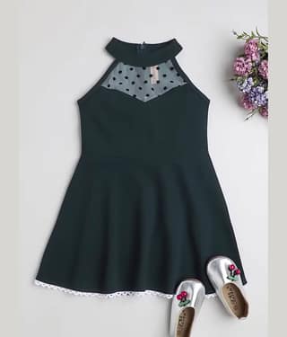 Addyvero Lycra Fit And Flare Dress For Girls ( Pack of 1 , Dark Green )