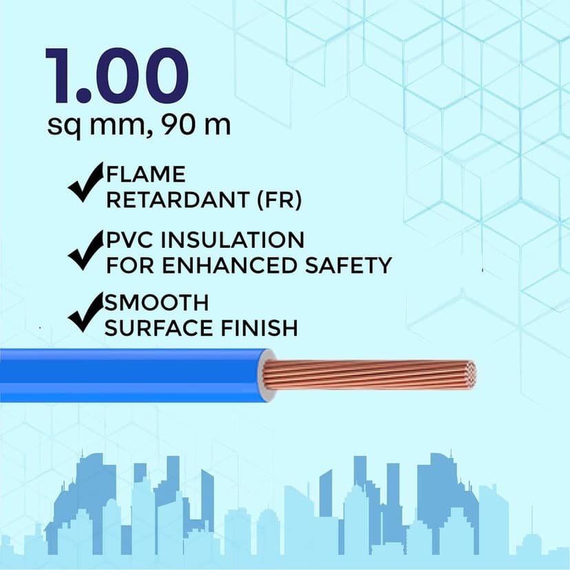 VRINDA Blue 1MM 90 Meter Electrical Copper Wire | High Insulation PVC Wire for Domestic & Industrial Use view 3
