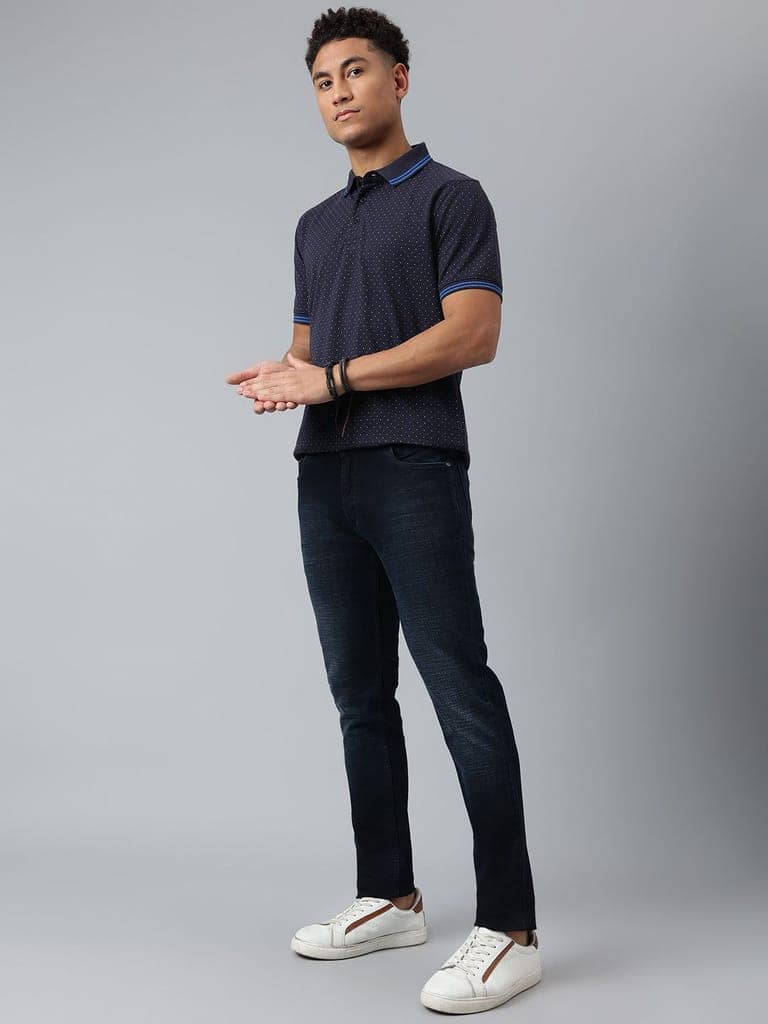 Men Dull Navy Regular Fit Polo Neck T-Shirt view 5