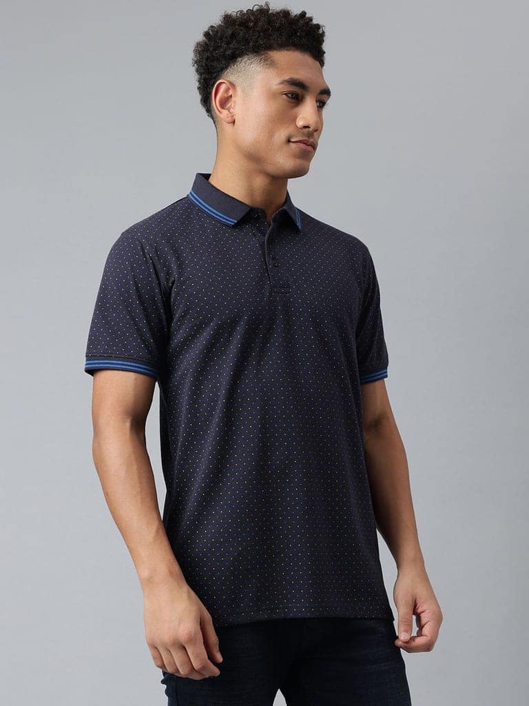 Men Dull Navy Regular Fit Polo Neck T-Shirt view 6