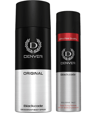Denver Black Code 150ml & Black Code Talc 100gm Deodorant Spray for Men 250 ml ( Pack of 2 )