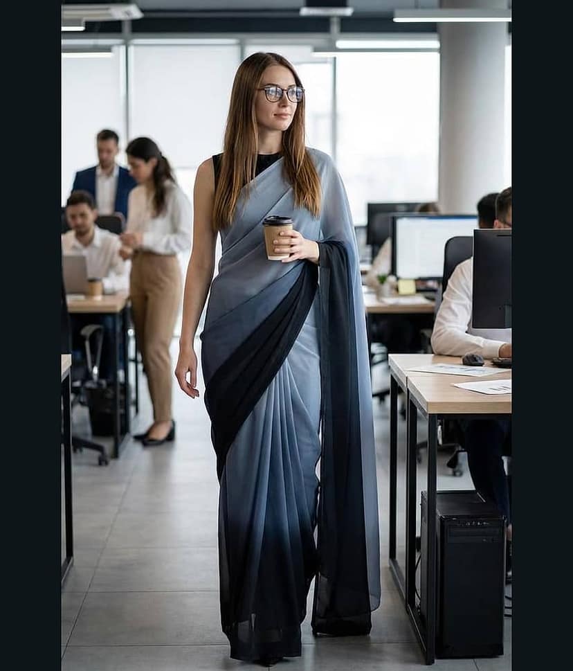 ANAND SAREES Georgette Solid Kasavu Saree With Unstitched Blouse Piece ( BLACK )
