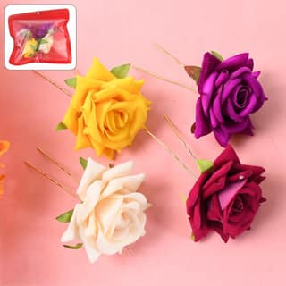 Colourful Flowing Flower Hair Pin (4 Pcs Set / Mix Color), Hair accessories