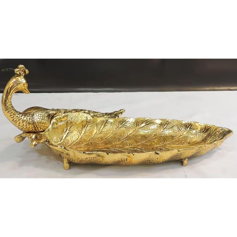 Aluminium Showpiece Peacock Plate, Height : 5.5 Inch (ASMAS508 G) view 2