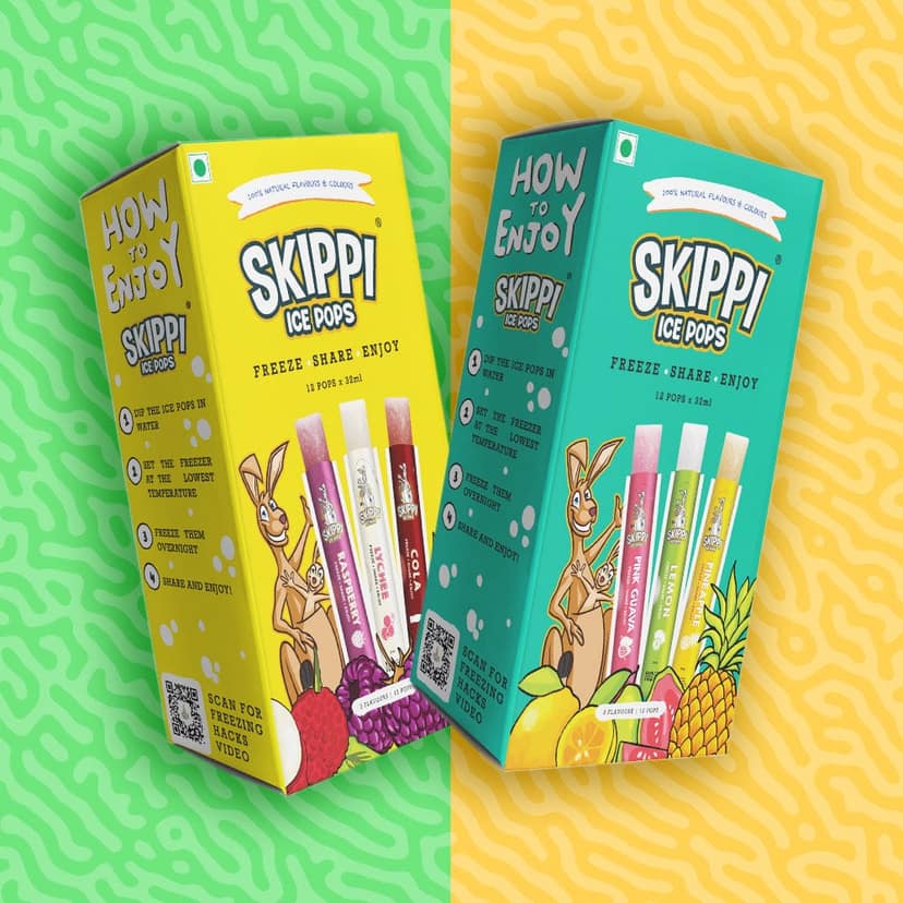 (Yellow + Green Small box )Cola,Lychee,Raspberry,Pink Guava,Lemon and Pineapple Flavor Combo of small pack of 12 +12 Skippi Ice pops of 32 ml each view 3