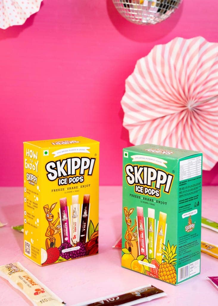 (Yellow + Green Small box )Cola,Lychee,Raspberry,Pink Guava,Lemon and Pineapple Flavor Combo of small pack of 12 +12 Skippi Ice pops of 32 ml each view 5