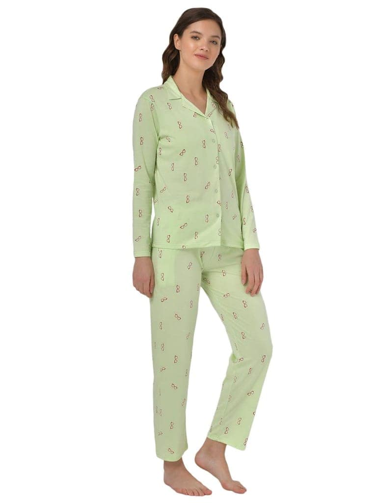 Klamotten Women's Sea Green Allover Printed Top Pyjama Set N54Gs view 4