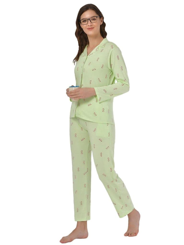 Klamotten Women's Sea Green Allover Printed Top Pyjama Set N54Gs view 7