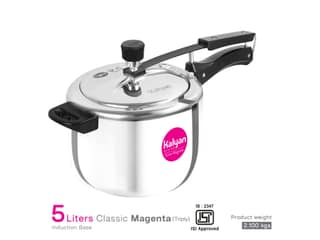 Kalyan Belly Induction Base, Triply Stainless Steel Pressure cooker (Innerlid, Magenta) - 5 Litre