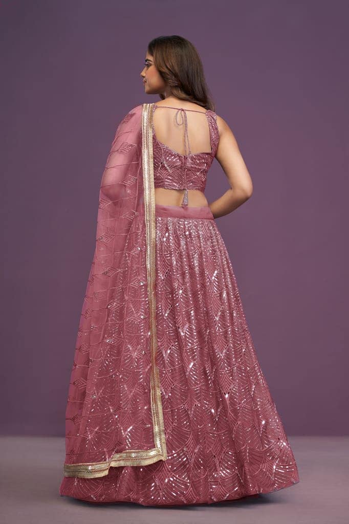 Pink Soft Net Sequence Embroidery Real Mirror Work Lehenga Choli For Women's view 4