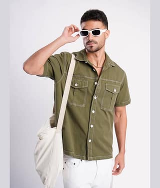 Bene Kleed 100% Cotton Relaxed Fit Solids Half Sleeves Men's Casual Shirt - Olive ( Pack of 1 )
