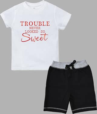 ETCHED DESIGN Pack of 1 Boys Cotton T-Shirt & Shorts Set ( Multicolor )