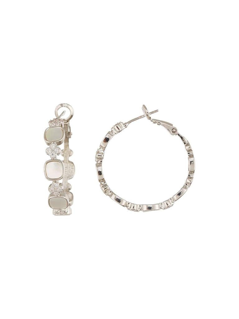 Anti-Tarnish Rhodium Plated Faux Pearl AD Studded hoop Bali Earrings view 5