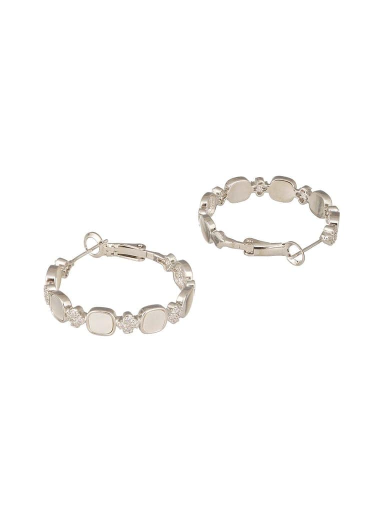 Anti-Tarnish Rhodium Plated Faux Pearl AD Studded hoop Bali Earrings view 6
