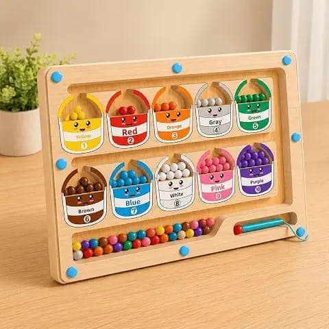 Magnetic Color Sorting & Number Maze Wooden Board for Kids|Montessori Color Matching Counting Game|Fine Motor Skills Educational Learning Toy for Toddlers Boys & Girls Age 3+ Years view 2