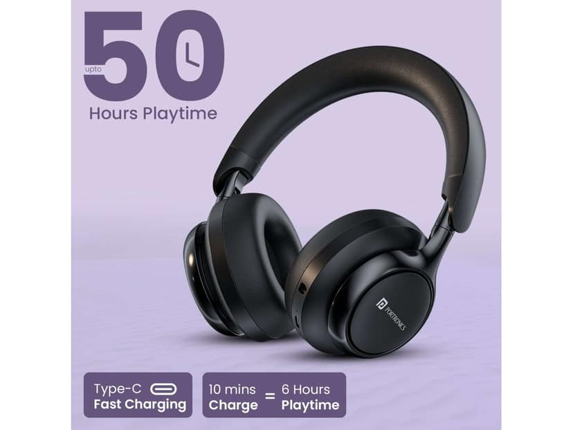 Portronics Muffs M7 Over Ear Headphone, USB-A & Type-C 2.4GHz Receiver, Detachable Boom Mic - Black view 2