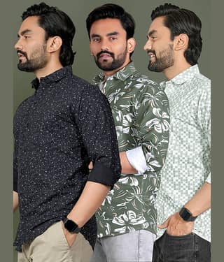 ADWYN PETER 100% Cotton Regular Fit Printed Full Sleeves Men's Casual Shirt - Multicolor 11 ( Pack of 3 )