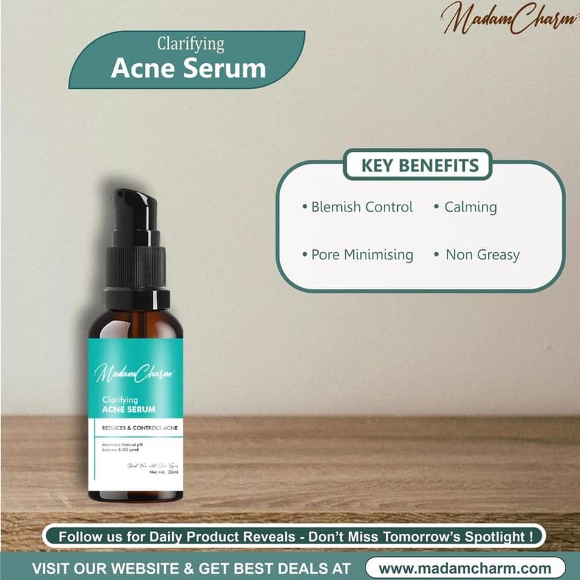 MadamCharm Clarifying Acne Serum with 2% Salicylic Acid, Niacinamide and Green Tea Extract | Maintains Natural pH balance & Oil Level | Reduces & Controls Acne | 30 ml view 3