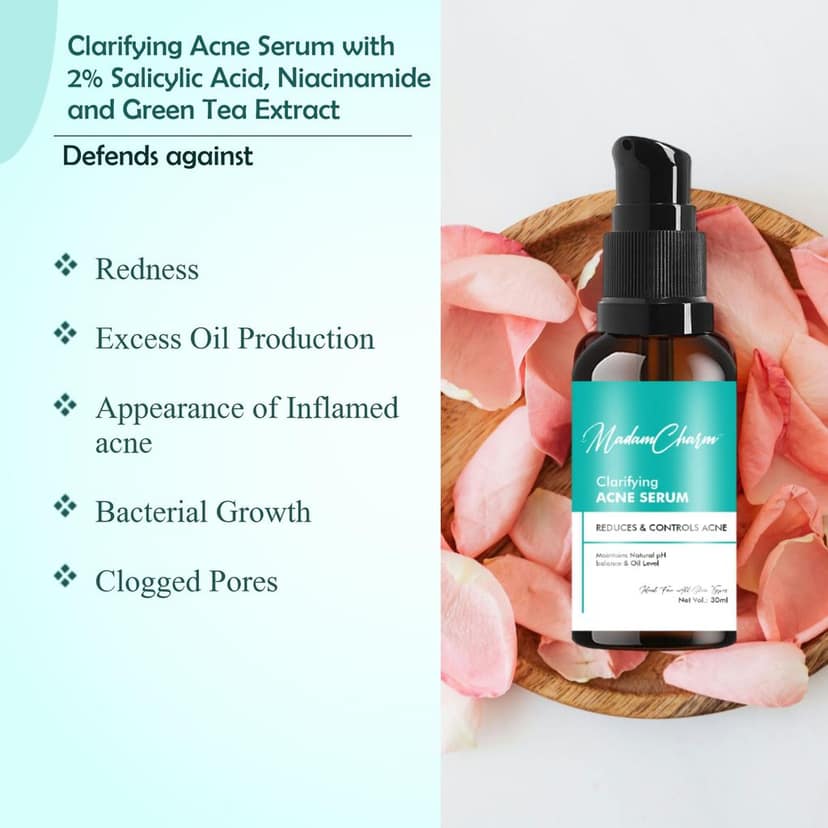 MadamCharm Clarifying Acne Serum with 2% Salicylic Acid, Niacinamide and Green Tea Extract | Maintains Natural pH balance & Oil Level | Reduces & Controls Acne | 30 ml view 4