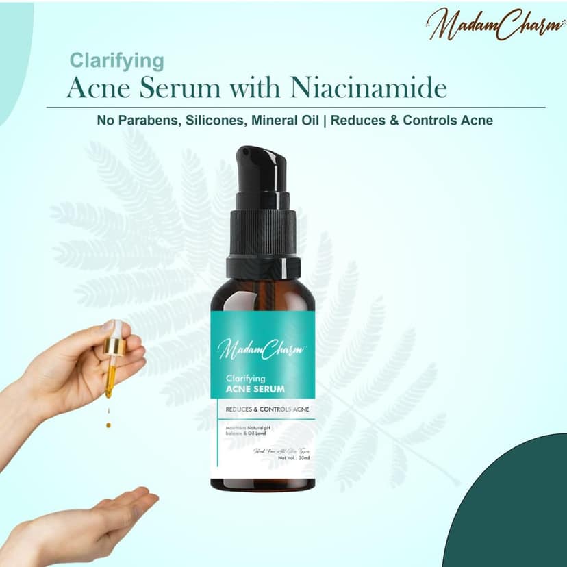 MadamCharm Clarifying Acne Serum with 2% Salicylic Acid, Niacinamide and Green Tea Extract | Maintains Natural pH balance & Oil Level | Reduces & Controls Acne | 30 ml view 7