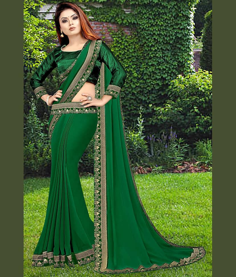 WXW Fashion Lycra Solid Regular Saree With Unstitched Blouse Piece ( Black ) view 2