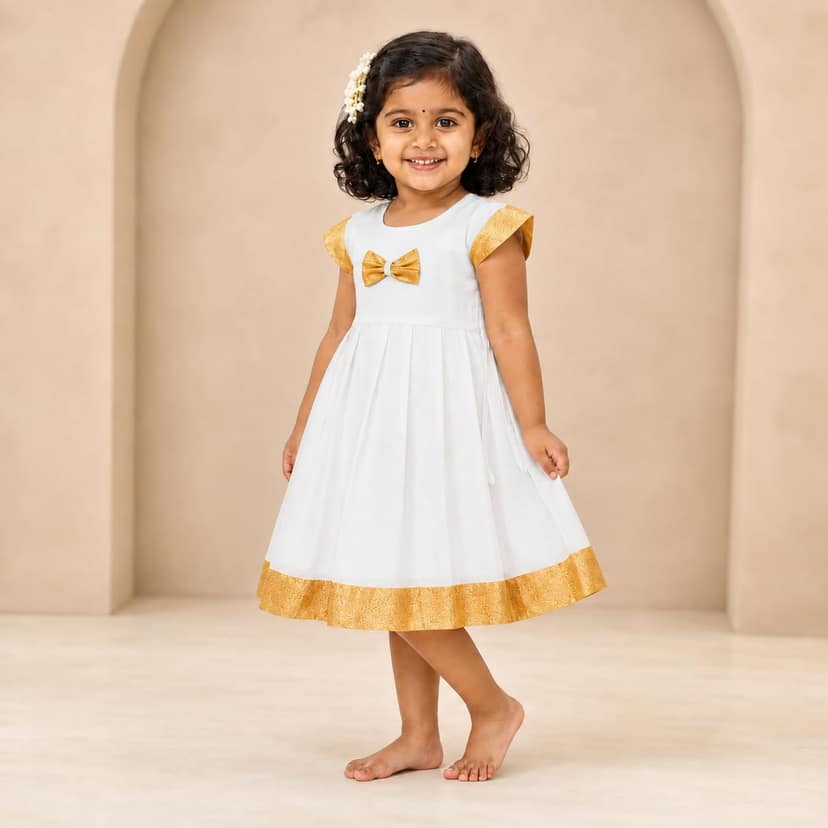 Mom and Me Baby Girls' Black, White Acrylic Cotton Dress Traditional Frock for Ages 0-5 Years| Perfect for Makar Sankranti Pongal Pedda Panduga BOR Nahan (in, Age, 4 Years, 5 Years, Regular, White) view 2