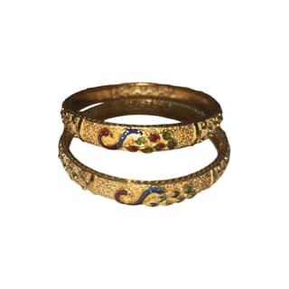 Yellow Gold Peacock Design Bangle Set for Women