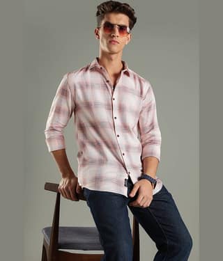 Paul Street 100% Cotton Regular Fit Checks Full Sleeves Men's Casual Shirt - Pink ( Pack of 1 )