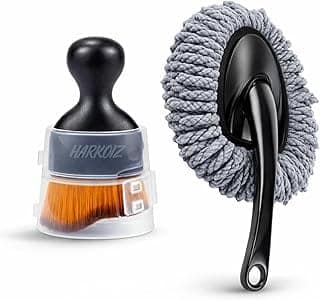 Car Interior Cleaning Combo | Dashboard Cleaning Brush + Microfiber Duster | Ultra Soft Scratch Free Car Detailing Tools for AC Vents, Screens & Panels | 2 Pcs