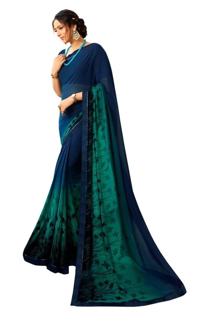 HHK Fashion Women's Printed Georgette 5.5 Meter Saree with Unstitched Blouse Piece