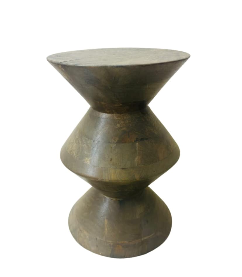 Round mango wood hard side table or stool 45cm height view 2