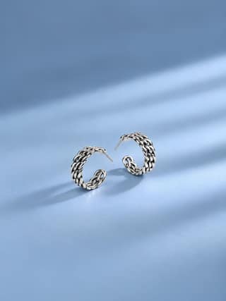 Axora Life 925 Sterling Silver Double-Row Curb Chain Half Hoop Earrings