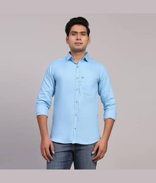 NOWT Cotton Blend Regular Fit Solids Full Sleeves Men's Casual Shirt - Light Blue ( Pack of 1 )