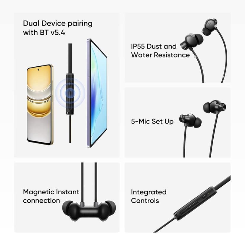 realme Buds Wireless 5 ANC in Ear Bluetooth Headphones,50dB ANC, 13.6mm Dynamic Bass Driver,360° Spatial Audio,45ms Low Latency,Upto 38hrs Playback,IP55 Rating,Dual Device Connection (Midnight Black) view 5