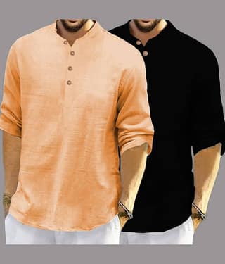 UNI VIBE Brown Cotton Blend Men's Shirt Style Kurta ( Pack of 2 )