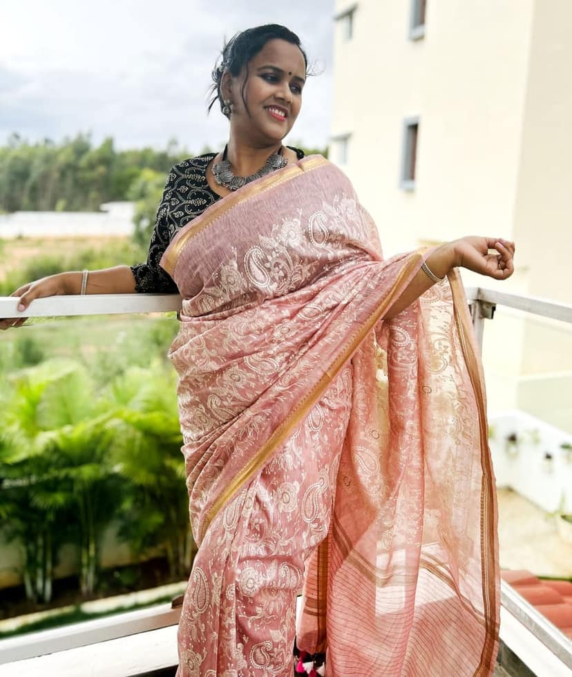 Pure Kota Linen Embroidery Saree Light Peach Colour with running blouse-9530 view 2