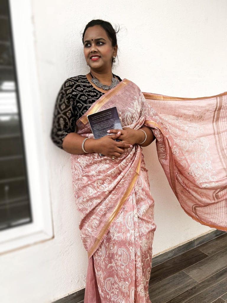 Pure Kota Linen Embroidery Saree Light Peach Colour with running blouse-9530 view 4