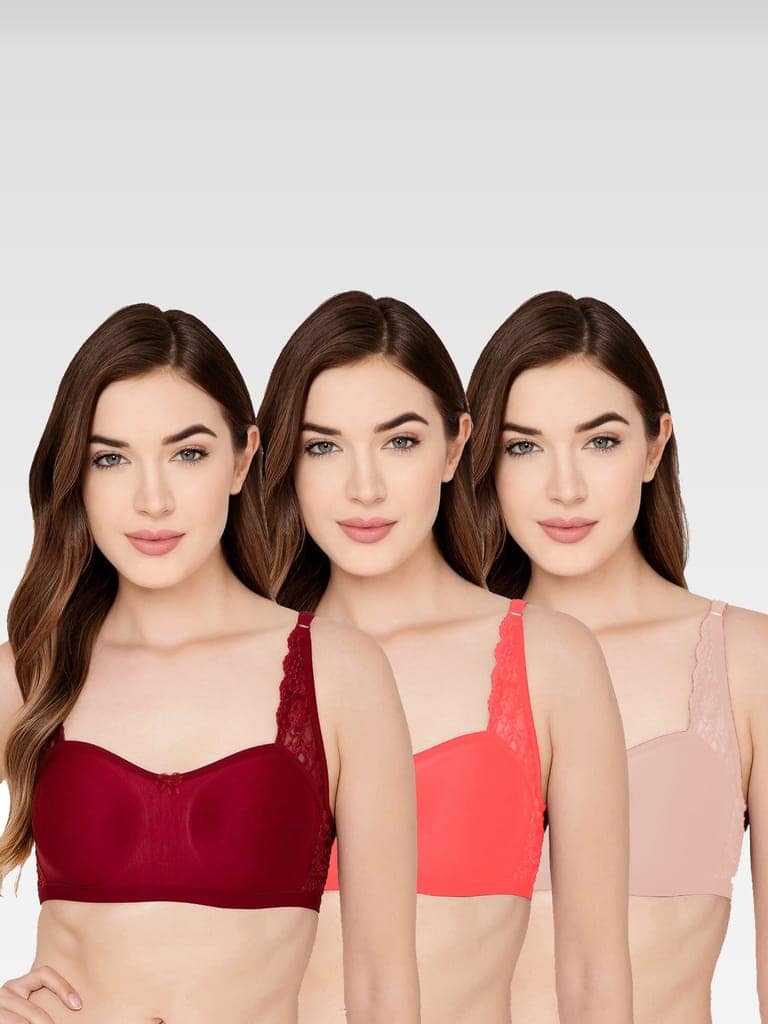 Women's Cotton Non-Wired Non-Padded Spacer Cup T-Shirt Bra Pack Of 3