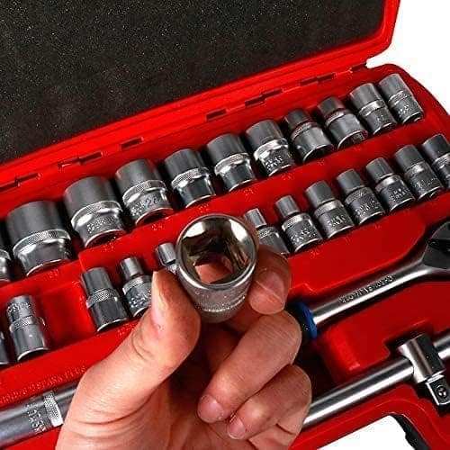 HELLARO 32Pcs Heavy 1/2" inch Combinational Ratchet Socket Wrench Spannar Tool Goti Set with Carry Box for Automobiles/Bike/Car Repair Tool Kit Socket Set (Pack of 32) (32pc in Red box) view 3
