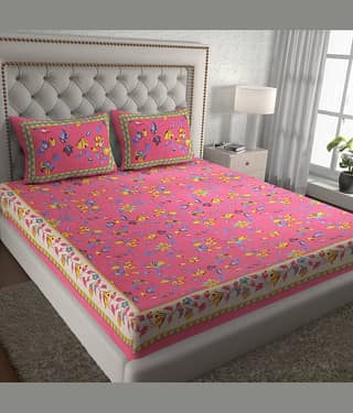 Cosito Cotton 1 Double Bedsheet with 2 Pillow Covers ( Pink )