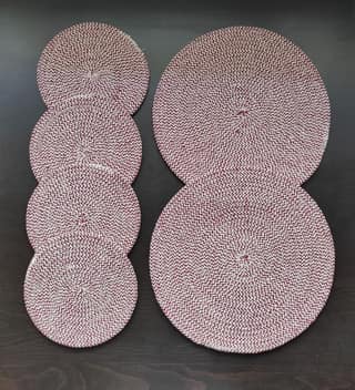 Round table mats cotton placemats (pack of 6) | Big Mats & Hotpads / trivets, Heat Resistant, Reversible Use (Maroon) by Bulky Santa